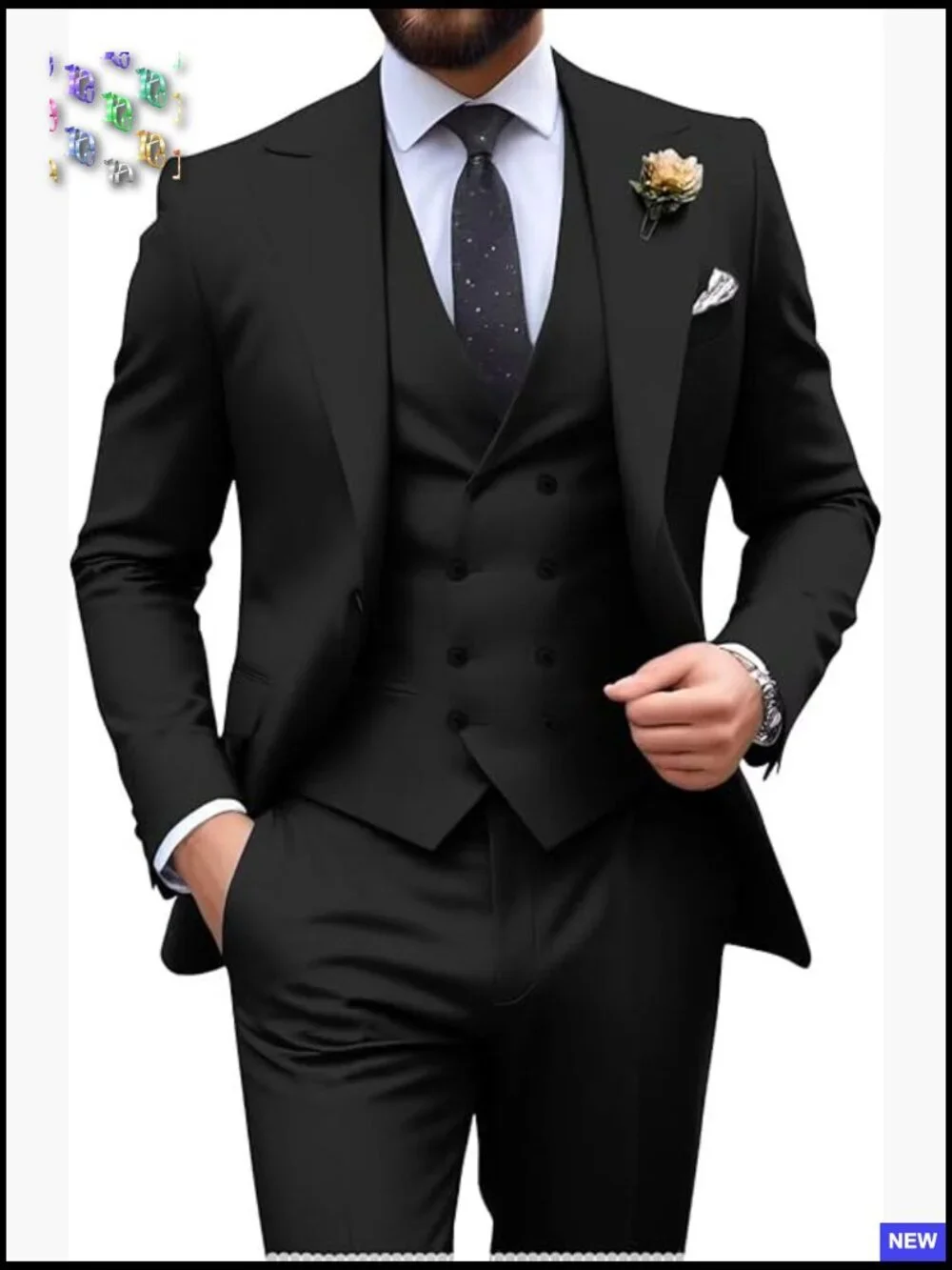 Slim Fit 3 Piece Double Breasted Suit Modern Formal Tuxedo Set Wedding Prom